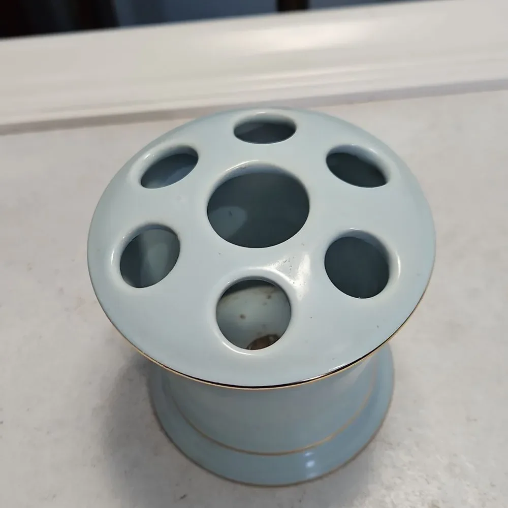Ceramic Baby Blue With Gold Rim Toothbrush Holder